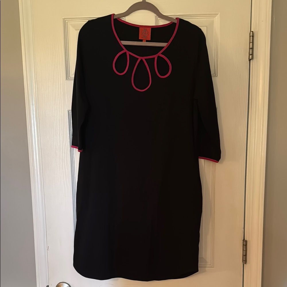 Tracy Negoshian Black Dress with Vibrant Pink Accents